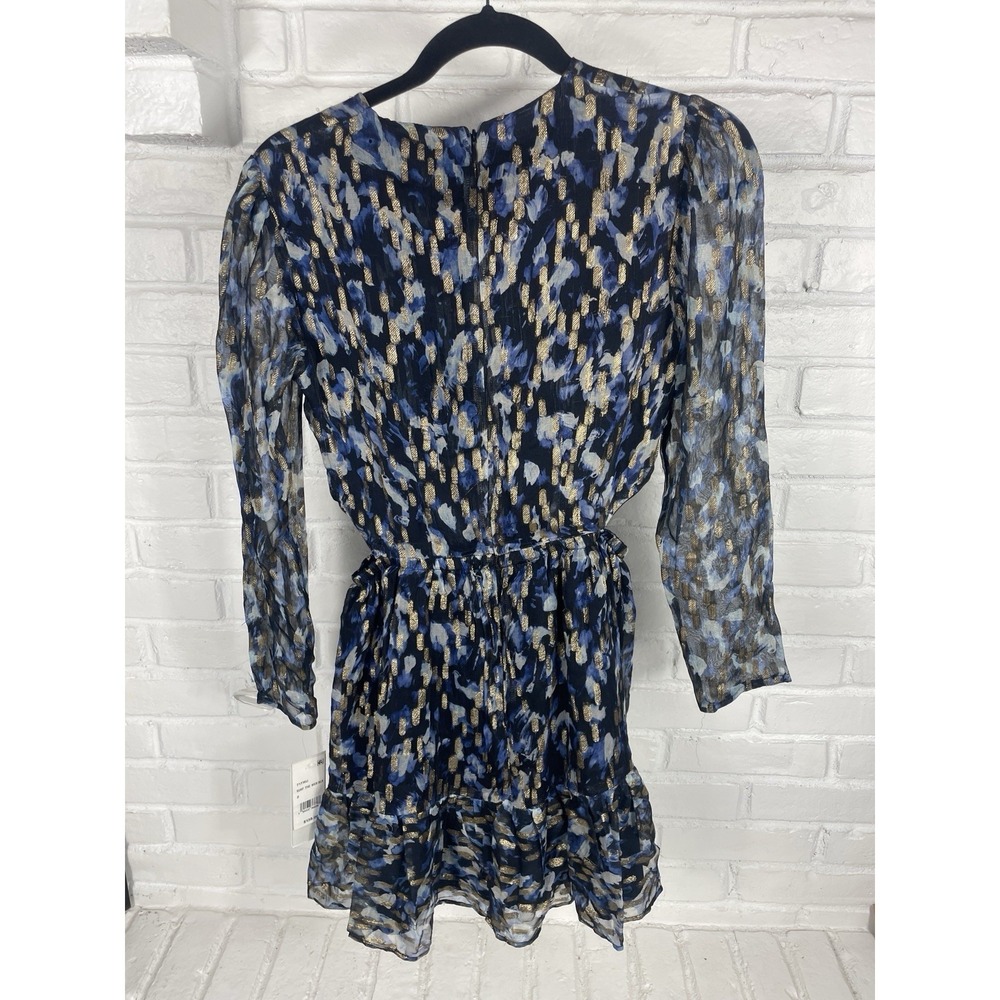 New French Connection metallic print mini dress Size 2 blue gold party holiday - Picture 6 of 6
